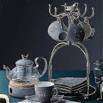 Becherhalter Edelstahl Kaffeetasse Regal Becher Baum Halter Ständer für 6 Tassen Untertasse Löffel Sets Teeset Display Ständer (gold) a