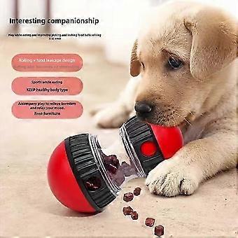 Rood/zwarte interactieve hondenbal met snoepjesdispenser, geen batterijen nodig, voor middelgrote honden