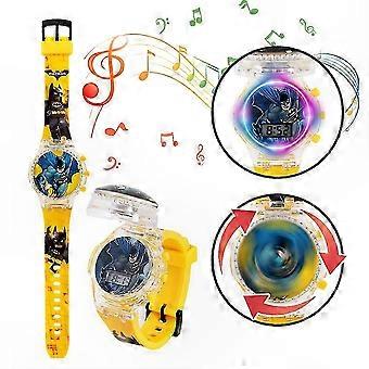 Children's Animated Digital Watch with Flashing Lights and Musical Features Spinning Top Design Flip Cover Glow Wristwatch Perfect Gift