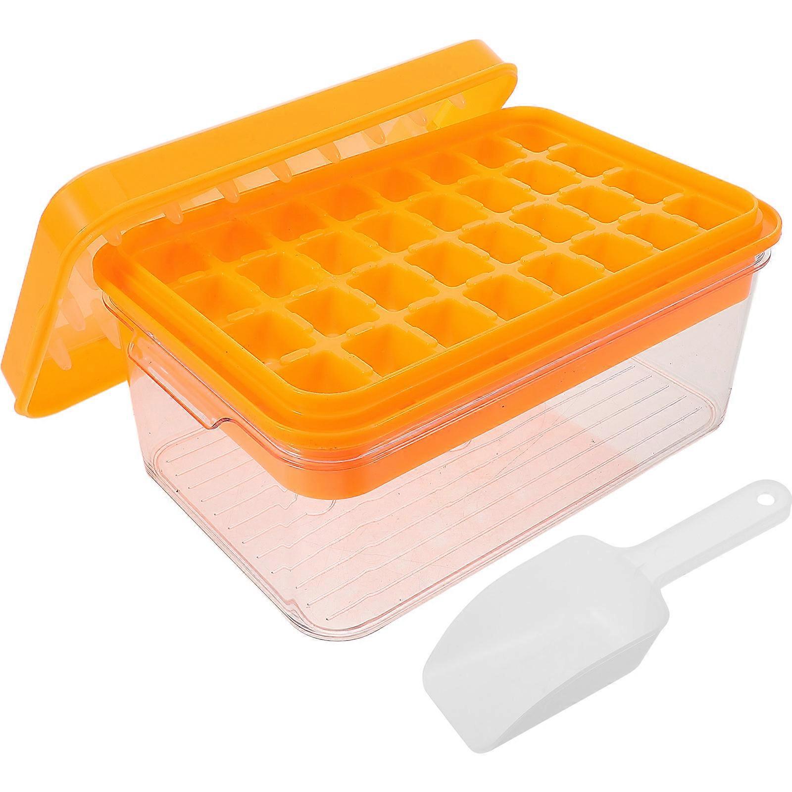 Orange Ice Cube Tray for Ice Storage 2Pcs with Lid and Bin Stackable Design