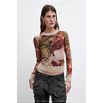 Desigual by M. Christian Lacroix Orchids Lacroix Brown Tone Long Sleeve Top 26WWTK22