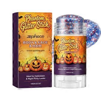 2pcs Pumpkin Ghost Sparkle Stick, Starry Sheen Halloween Rotatable Face Body Hair Glitter Stick