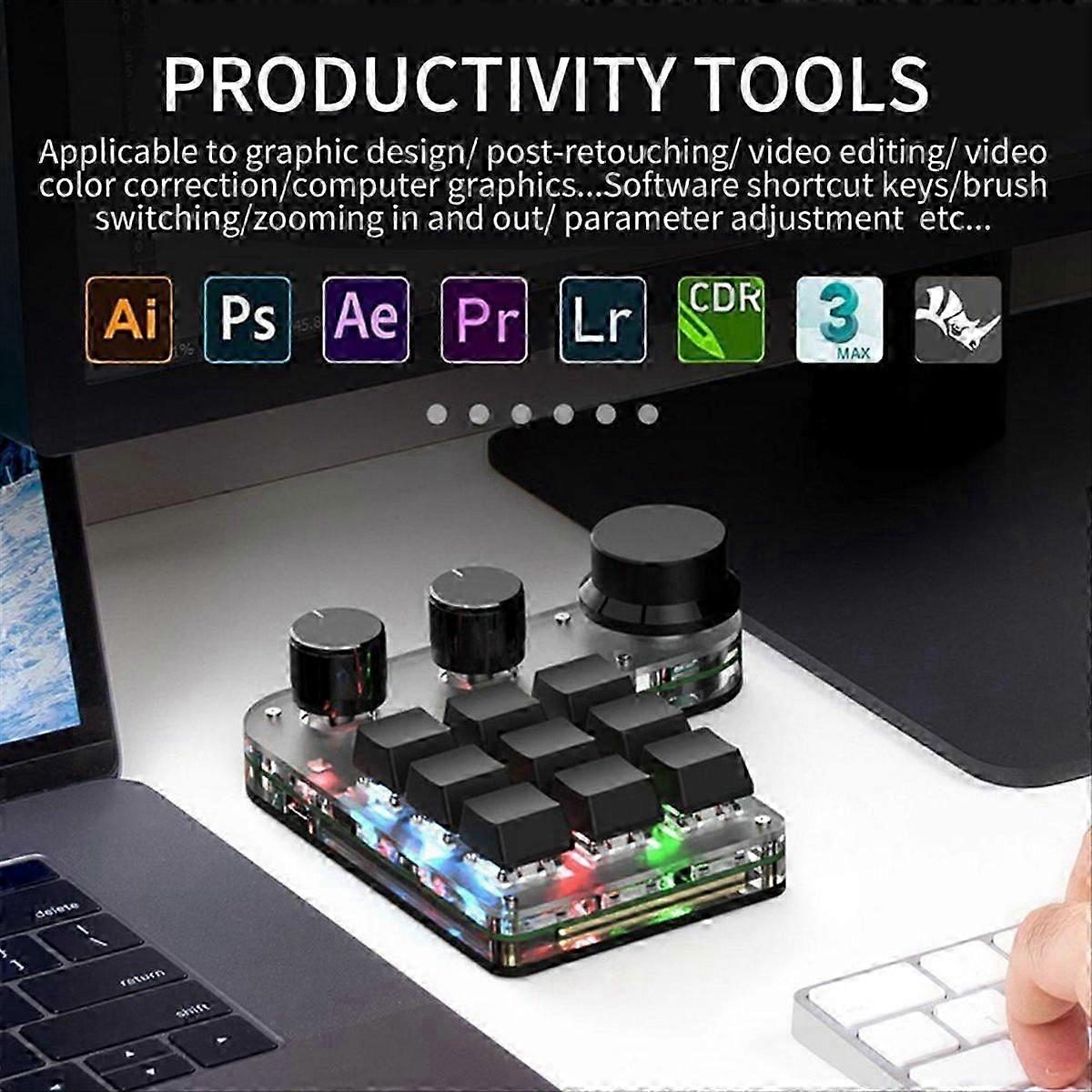 15 Keys 3 Knobs Programmable Keyboard,Blue Switch Hot Swappable Numpad, Gaming Keyboard with Memory Function Black core