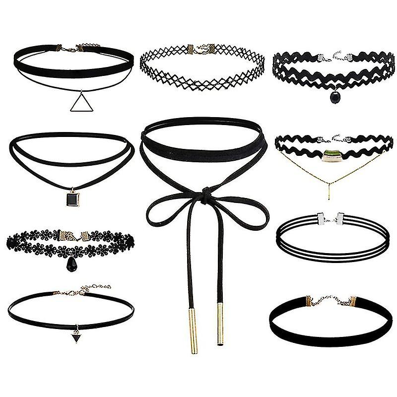 10 stykker Choker halskæde sort klassisk fløjl stretch gotisk tatovering halskæde