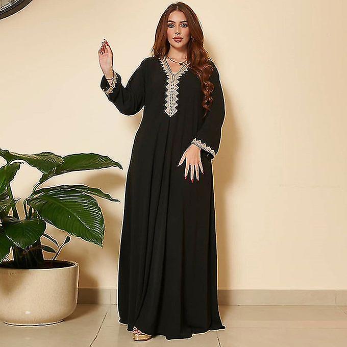 Female Dignified Style V-neck Solid Color Basic Fitness Kaftan