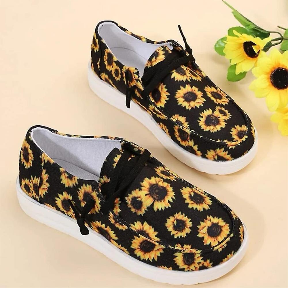 Female Canvas Shoes Sunflower Printed Flats Casual Comfort Walking