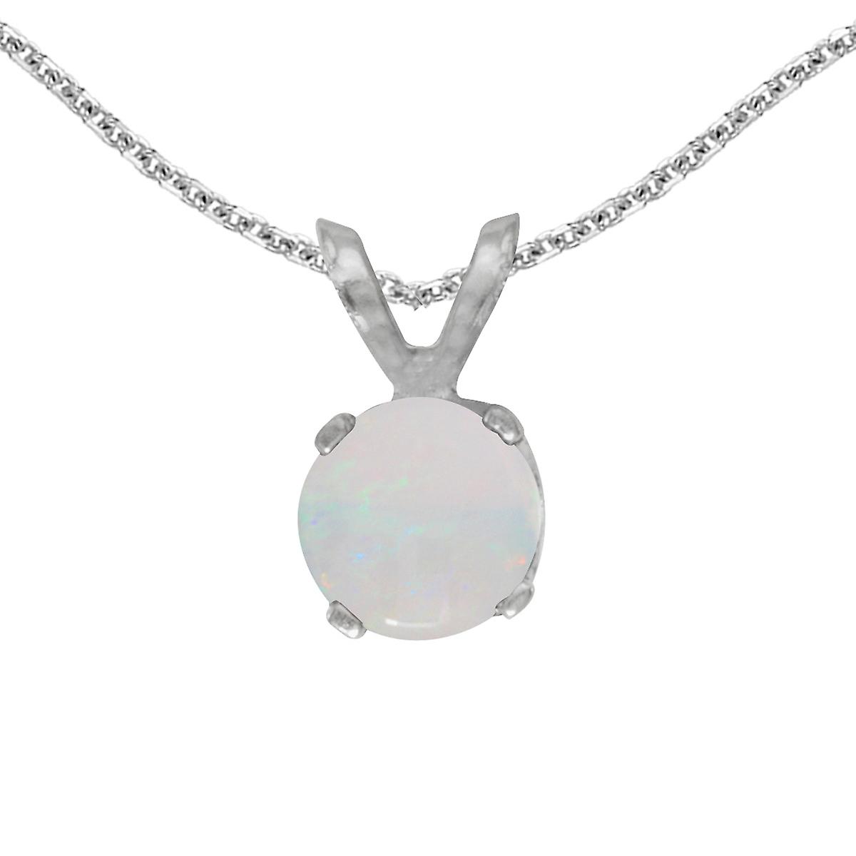 LXR 14k White Gold Round Opal Pendant 0.19 ct