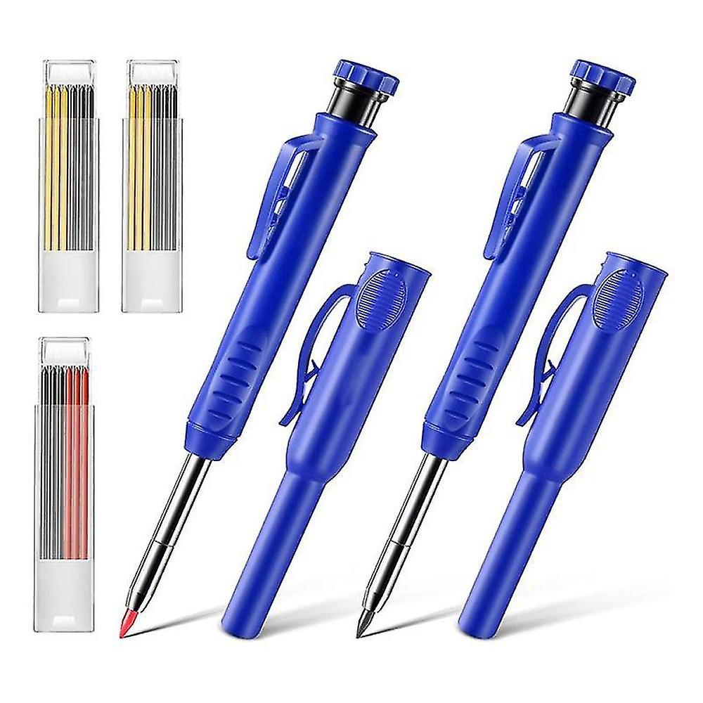 2 Pack Solid Carpenter Pencils , Scribe Tool With Built-in Sharpener For Construction Woodworking Architect (blue)