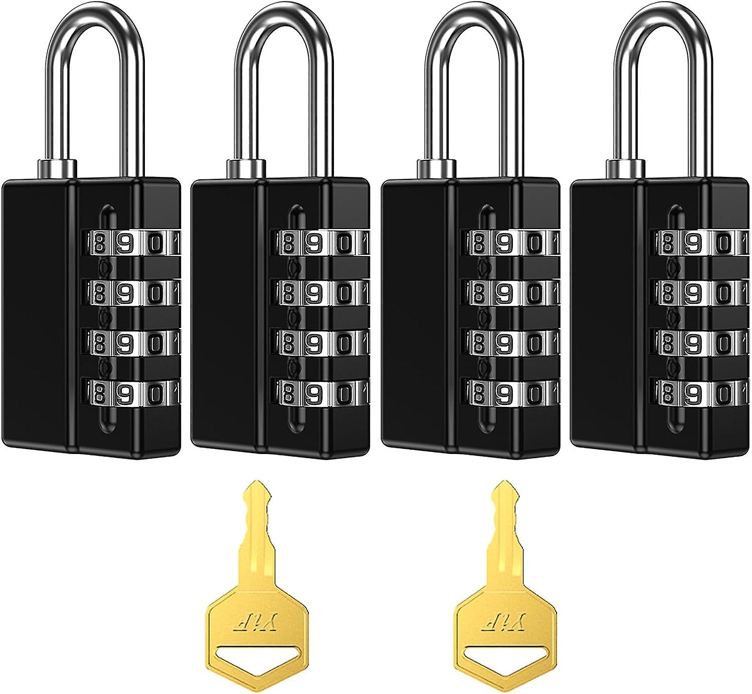 (Newest Version) AMIR 4 Pack Combination Padlock, 4 Digit Resettable Security Padlock with Keys, Waterproof Gate Lock for School