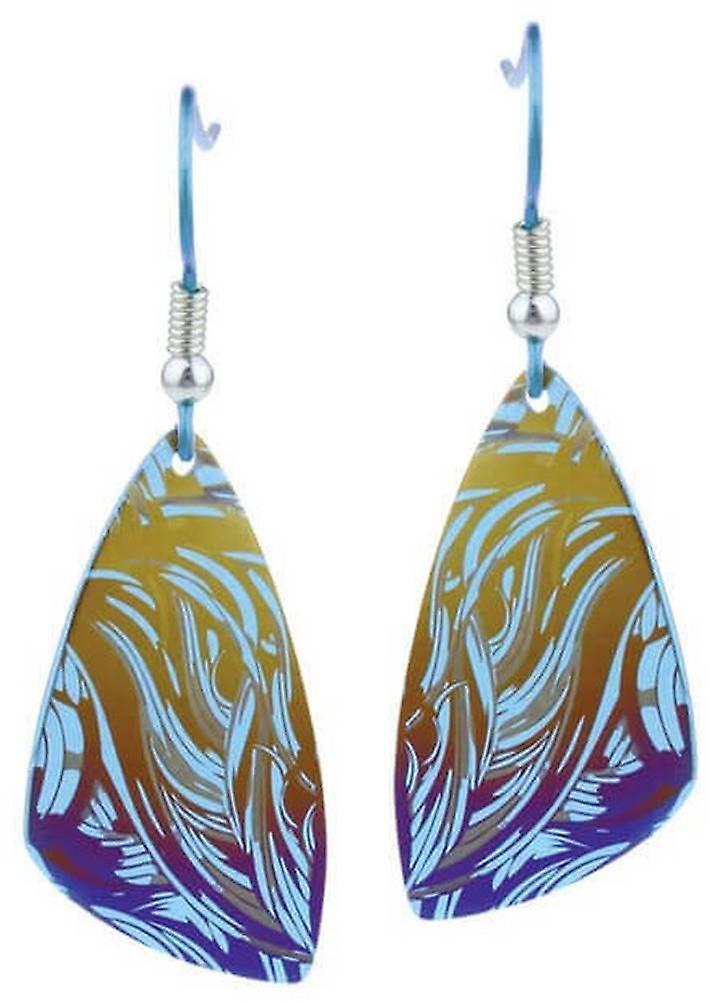 Ti2 Titanium Small Wave Pattern Plectrum Drop Earrings - Blue