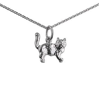 Silver 12x13mm Cat Pendant with a 1mm wide rolo Chain 14...