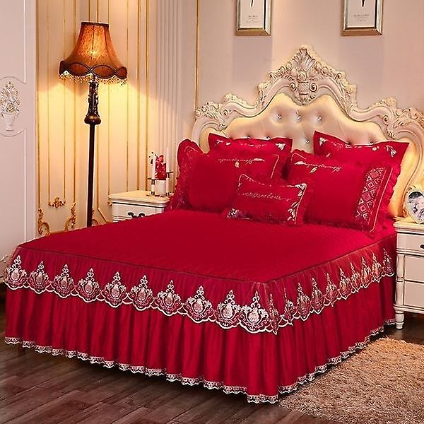(no pillowcase)Bedding Sets Textile Princess Lace Quilted Bedcover Bedspread Polyester Cotton Luxury Bed Cover Skirts Bedspread Polyester Cotton