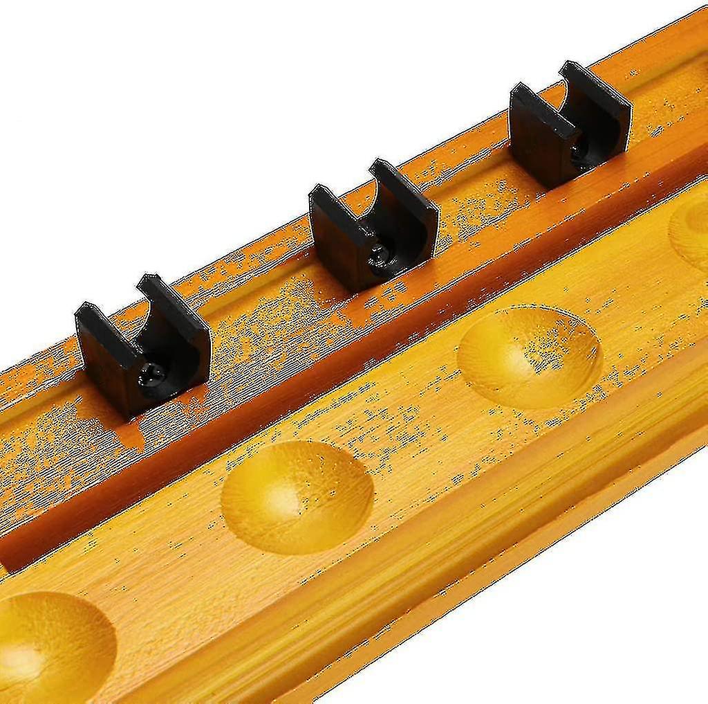 Set Of 6 Wooden Billiard Cue Holders With 6 Yellow Billiard Cue Clips Length 39cm