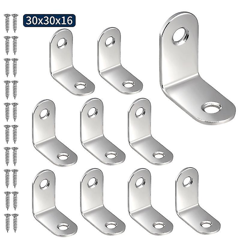 10pcs Stainless Steel Angle Code L-shaped Right Angle Bracket 90 Degree Angle Bracket Fastener30*30mm Silver