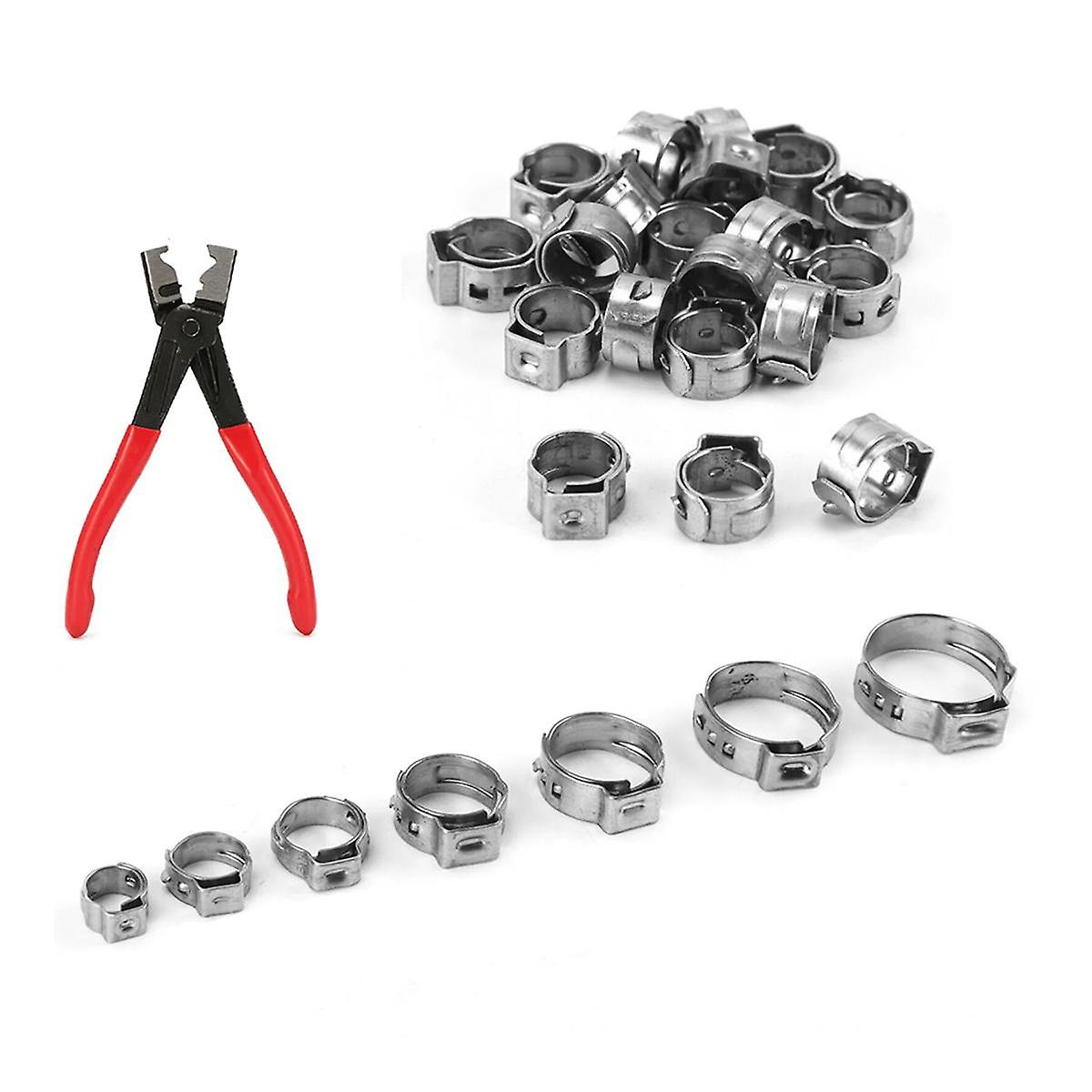 130Pcs Single Ear Stepless Hose Clamp +1PC Hose Clip Clamp Pliers 7-21mm Hose Clamp Cinch Clamp Rin
