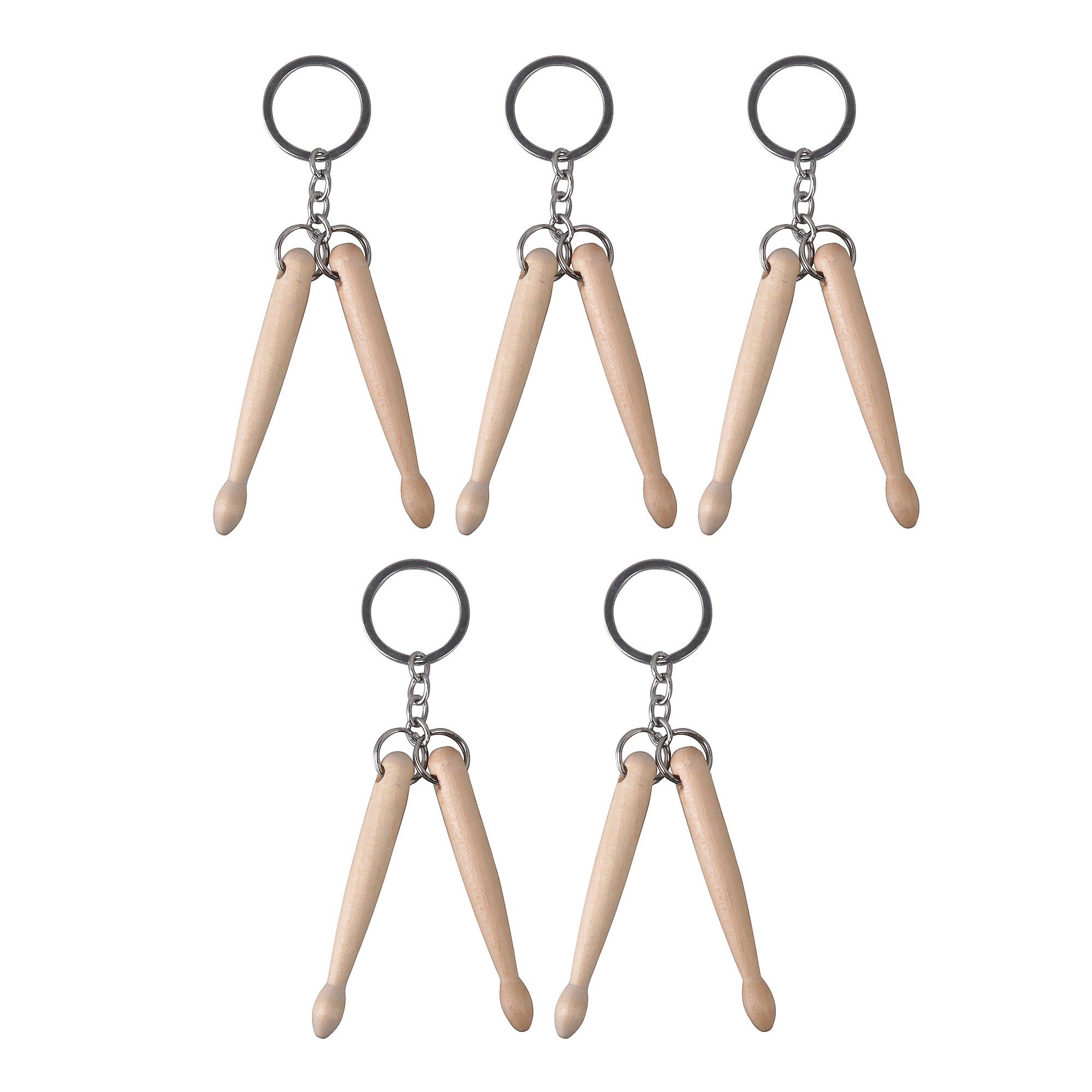 5 x Metal Ring Keychain Mini Drumstick Wooden Color for Key Storage Gift