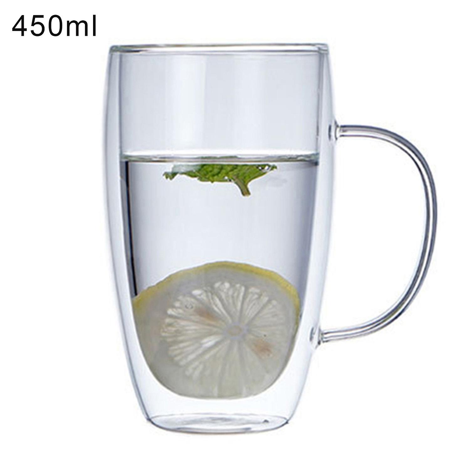 ZHOUBA Glass Cup Tasteless Heat Insulation Clear Double Layers Mug with Handle for Home