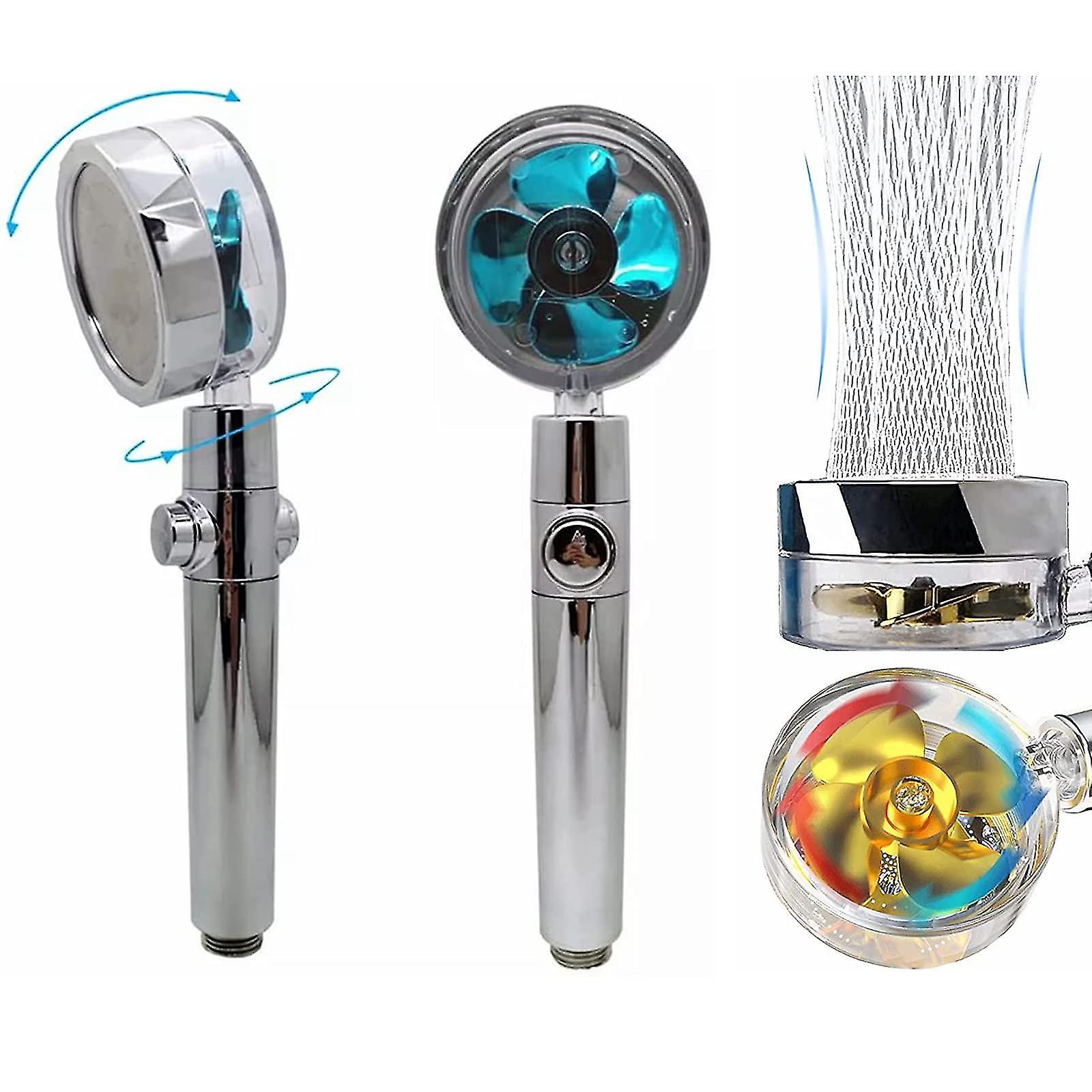 High Pressure Propeller Driven Handheld Shower Head, 360 Degrees Rotating Water Saving Shower Head Easy Install