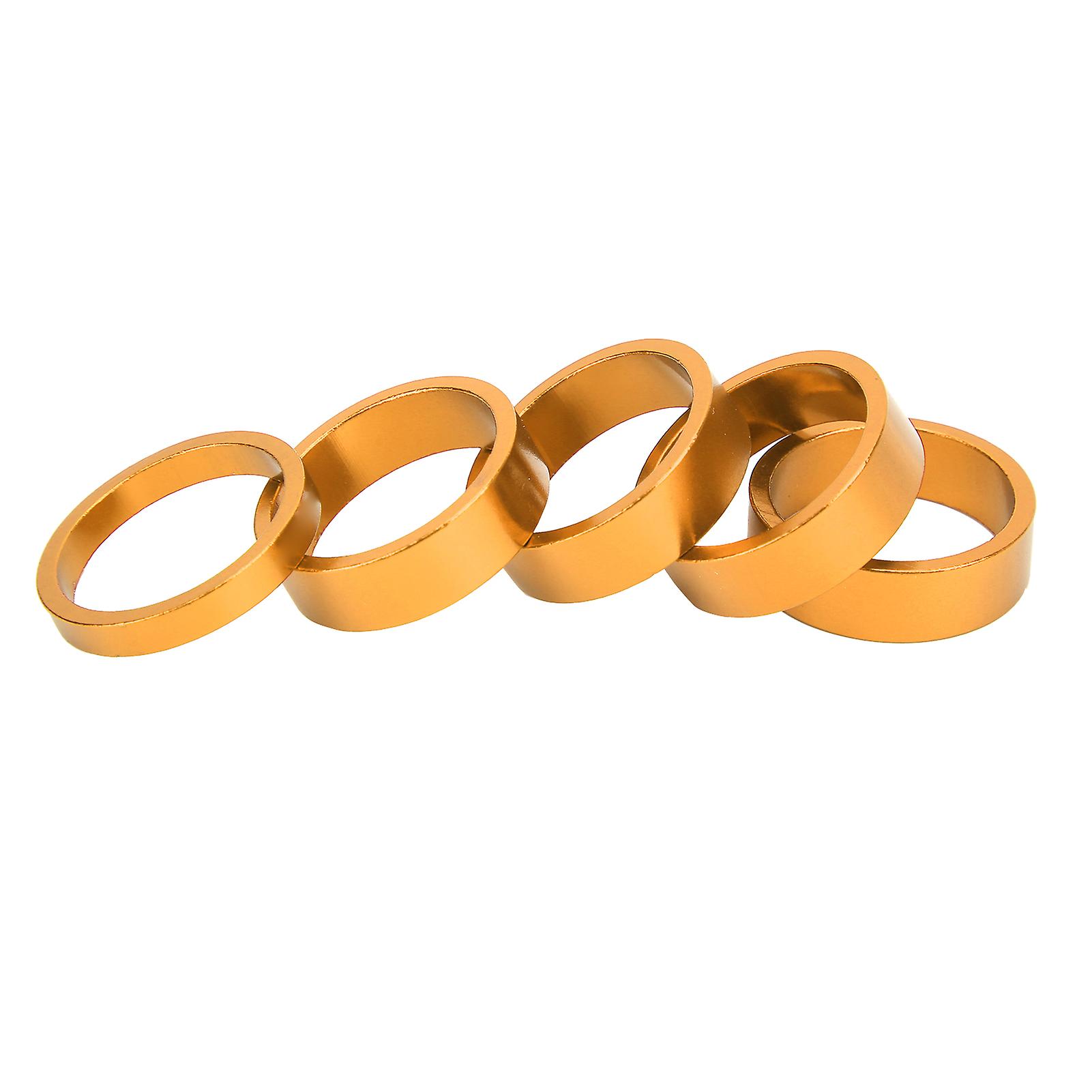 Qukaim Bike Front Fork Washer Sets 5PCS 28.6MM Bike Front Fork Washer Set, Aluminum Alloy Bicycle Stem Headset Spacer, Gold