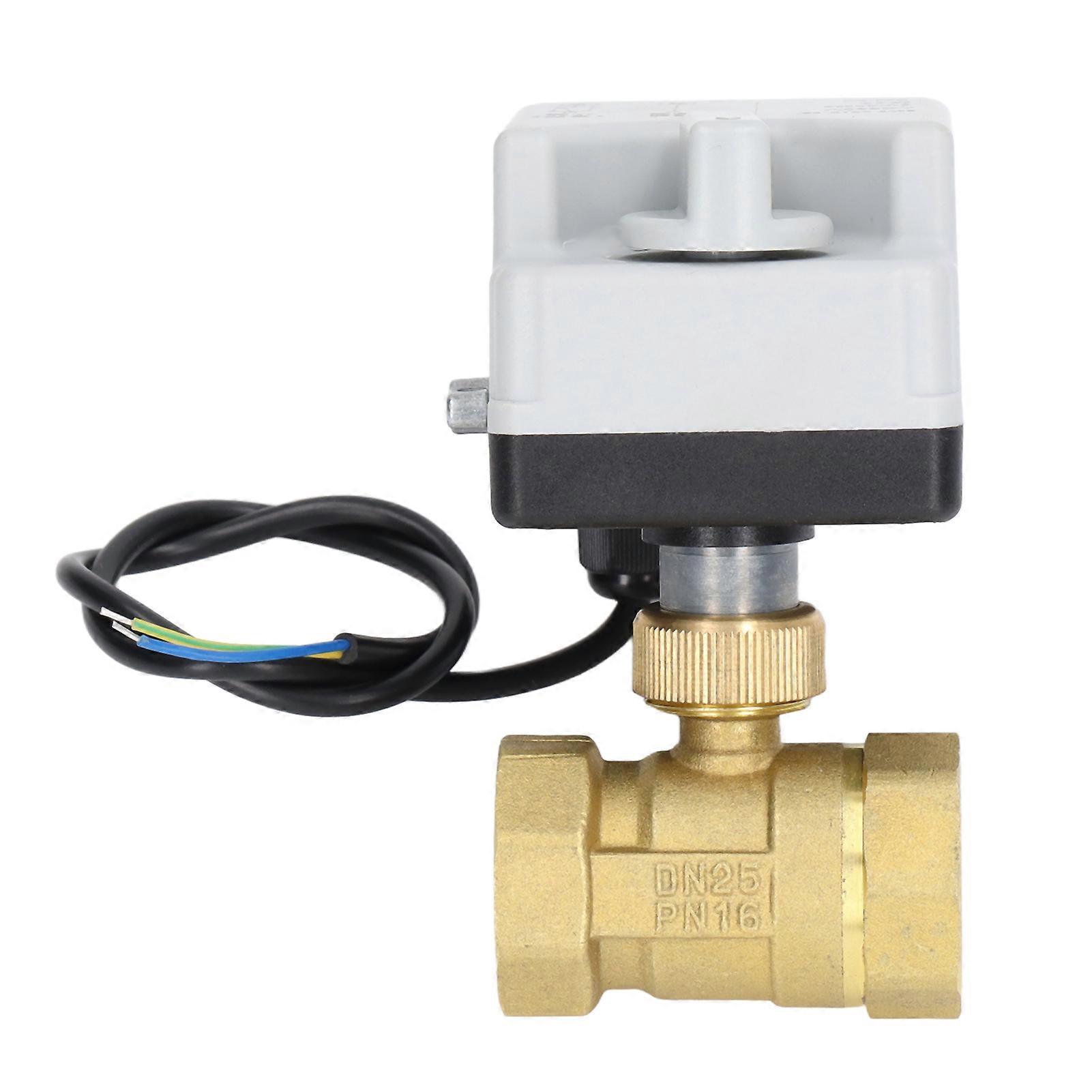 Electric Ball Valve, DN25, Motorised Ball Valve, Brass, 2-Way 2-Wire, Normally Open, Electric Ball Valve for Water Control, AC220V