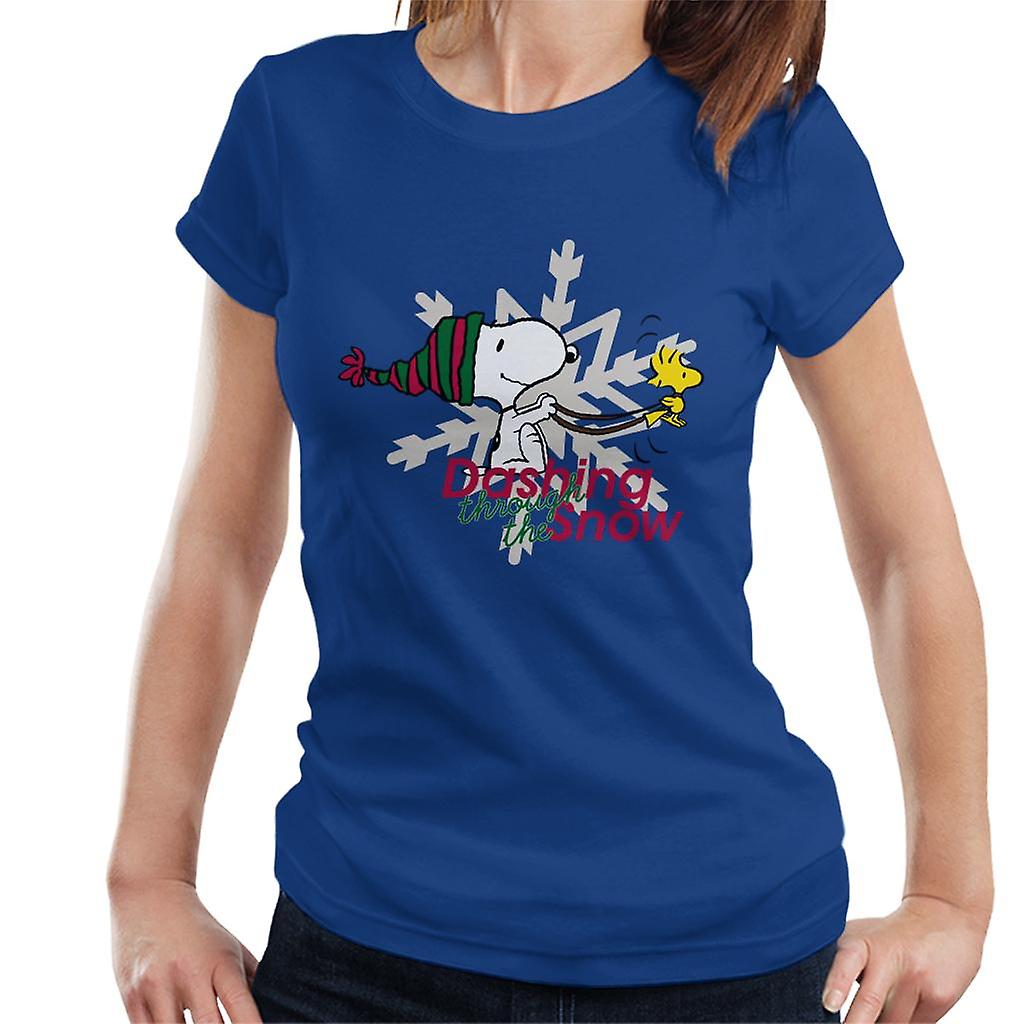 Peanuts Snoopy And Woodstock Dashing Through The Snow Women's T-Shirt