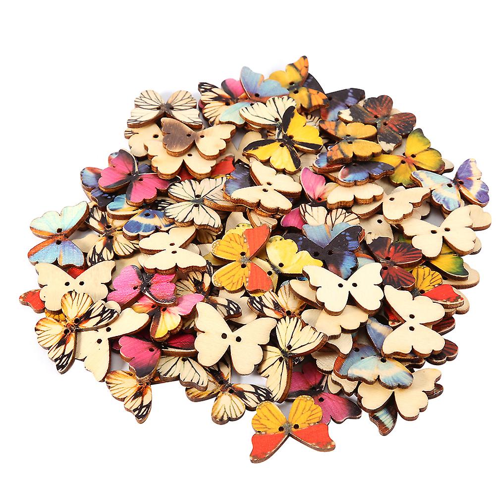 Lot de 100 boutons en bois en forme de papillon pour loisirs créatifs, couture, scrapbooking, décoration (21 x 27 mm)