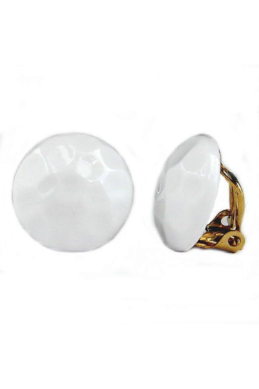 Clip-on Earring Round White Hammered - Gl06365