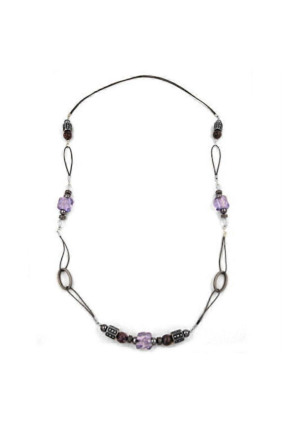 Necklace Stone Bead Grey-lila 96cm - Gl02031
