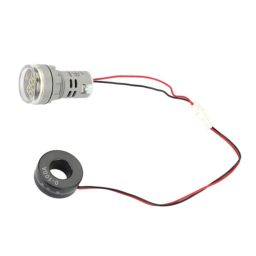 0-100A Digital Ammeter AC Current Meter Indicator LED Round Lamp Light Signal(White)