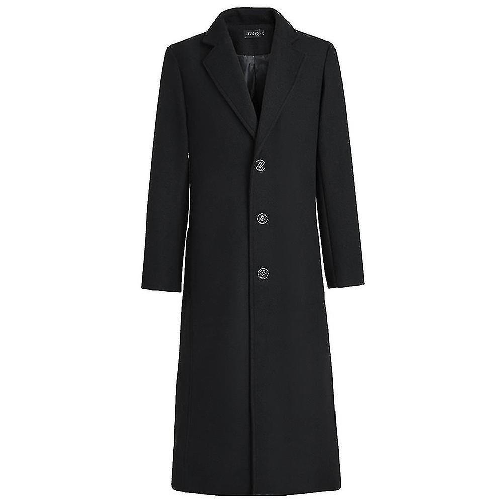 Men Solid Woolen Lapel Long Trench Coat Jacket Winter Business Single-breasted Overcoat