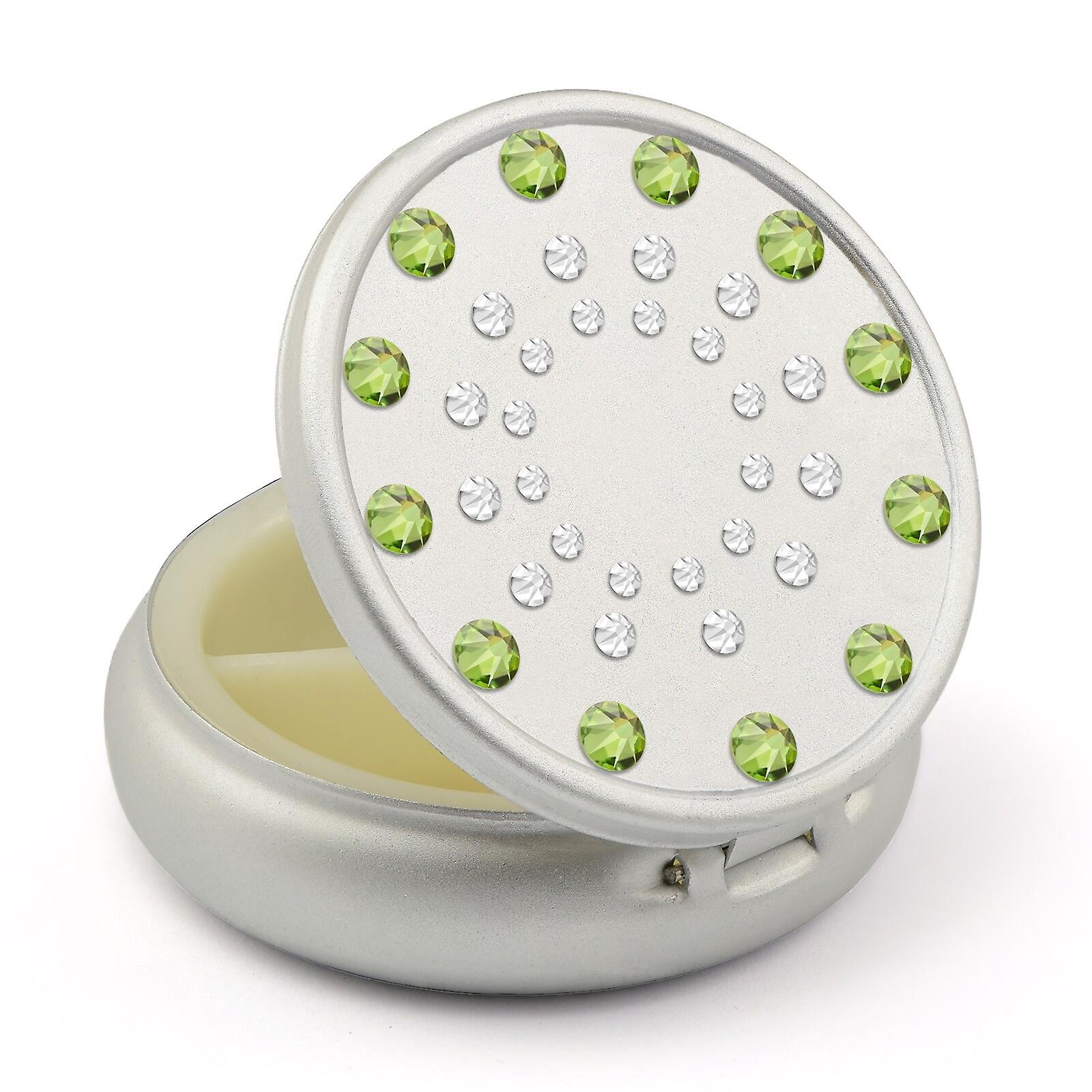 Pill Box in Silver Color with Swarovski Crystals Sun Design - Peridot - Crystal