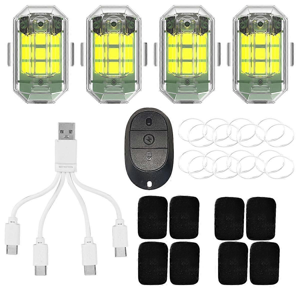4pcs Aircraft Strobe Lamp Micro-USB Charging M3 Turn Signal Indicator Waterproof 3.7V 350mAh High Brightness