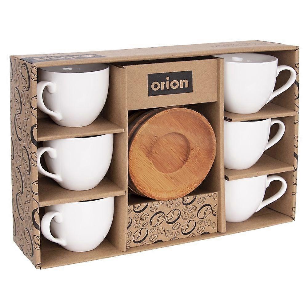Six Porcelain Cups with Bamboo Saucer in Gift Box