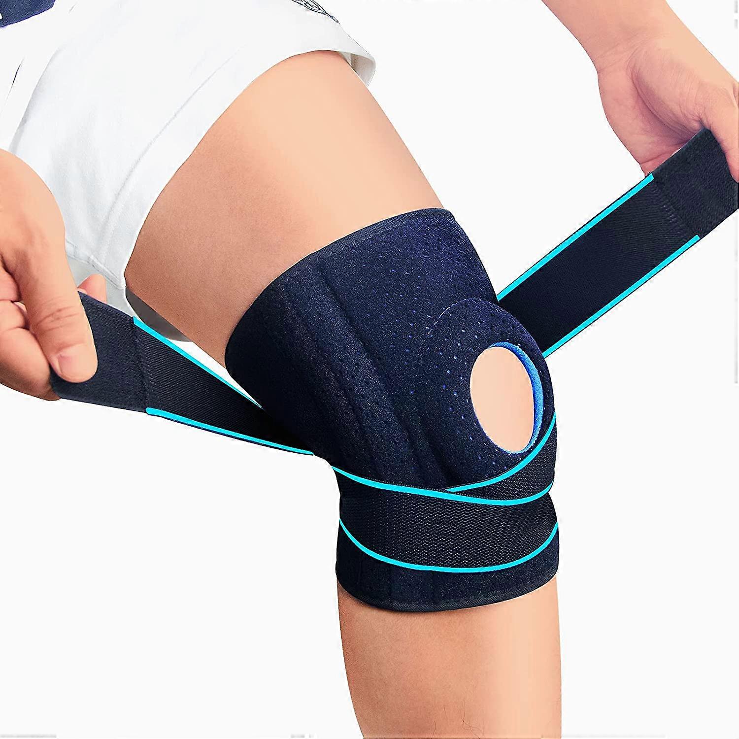 Adjustable Non Slip Open-Patella Compression Wrap Knee Support with Patella Gel Pads, for Man and Woman Sports Workout Gym Running Basketball