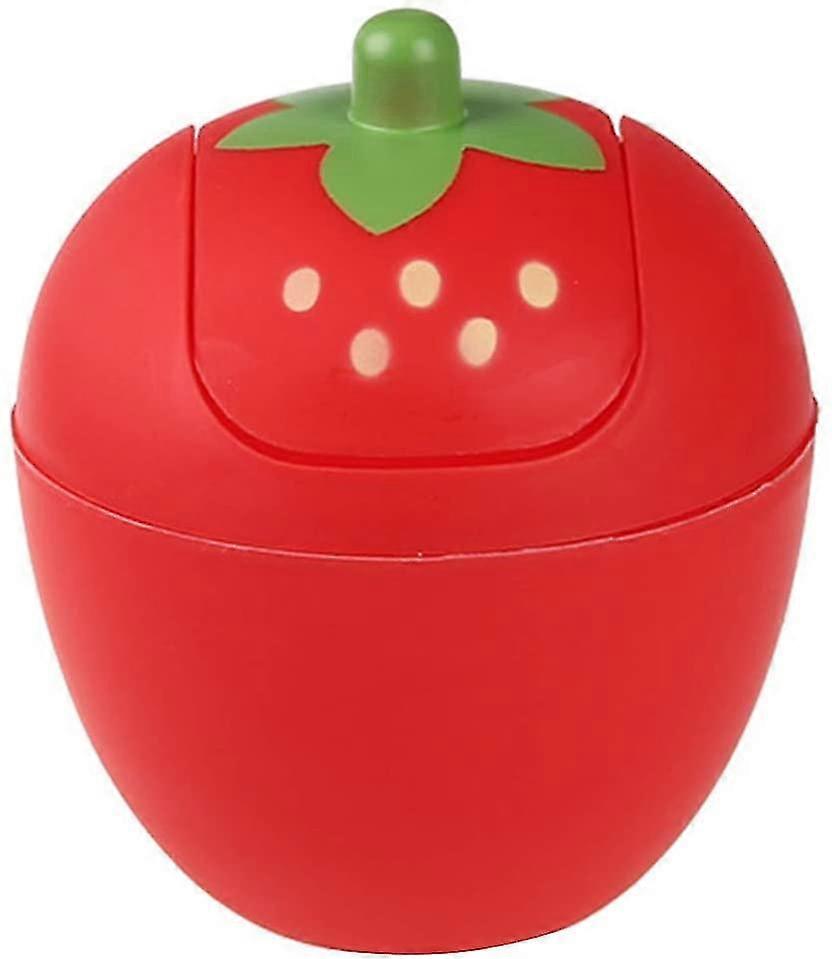 Mini Desktop Trash Can Plastic Strawberry Swing Lid Countertop Trash Bin Tiny