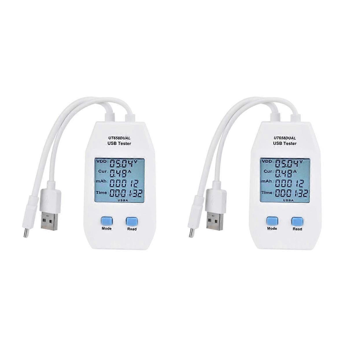 2X USB Tester, LCD USB Tester Detector Voltmeter Ammeter Digital Power Capacity Tester Meter(UT658