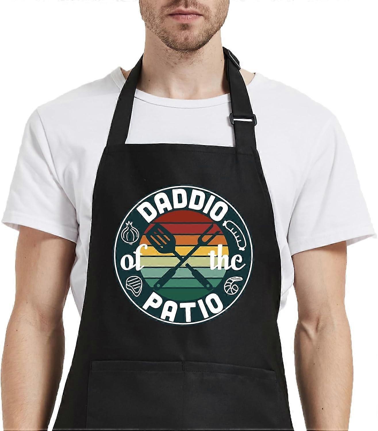 Daddio of the Patio Funny Aprons for Men with Pockets, Mens Aprons for Cooking BBQ Chef, Grilling Gi