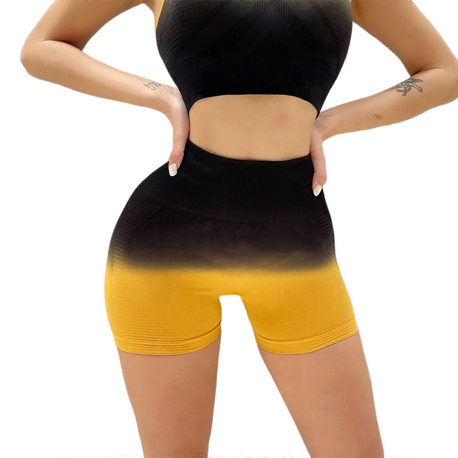 Gradient Color Seamless Yoga Pants Shorts High Waist Elastic Hip Lift Fitness Pants for Womens Yoga