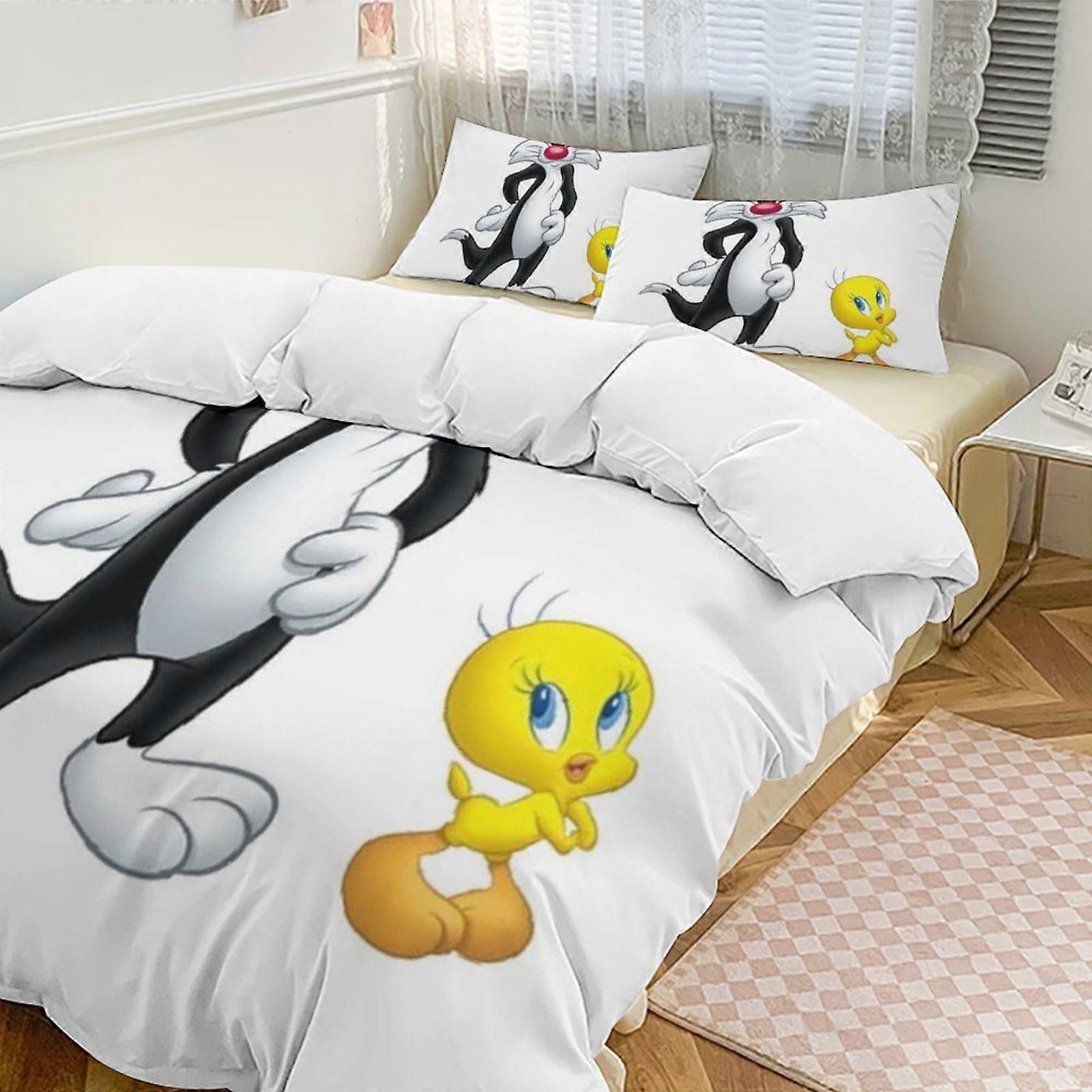 c520 TweetyBird 2 Säng Påslakan Mikrofiber Sängkläder Uppsättningar Lätta 3-delade täcken, 1 Påslakan och 2 Kudde Shams för barn ee520
