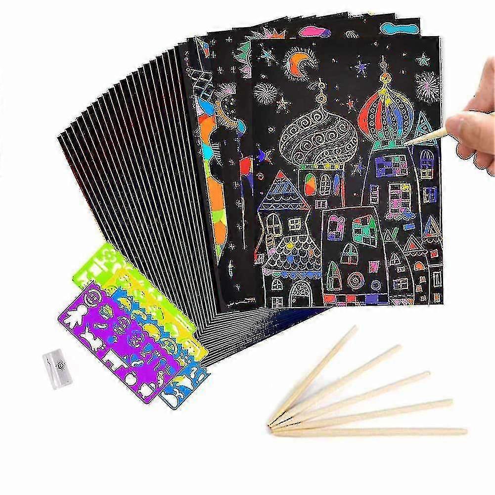 Zk- 50 Sheets Rainbow Scratch Paper Crafts Board