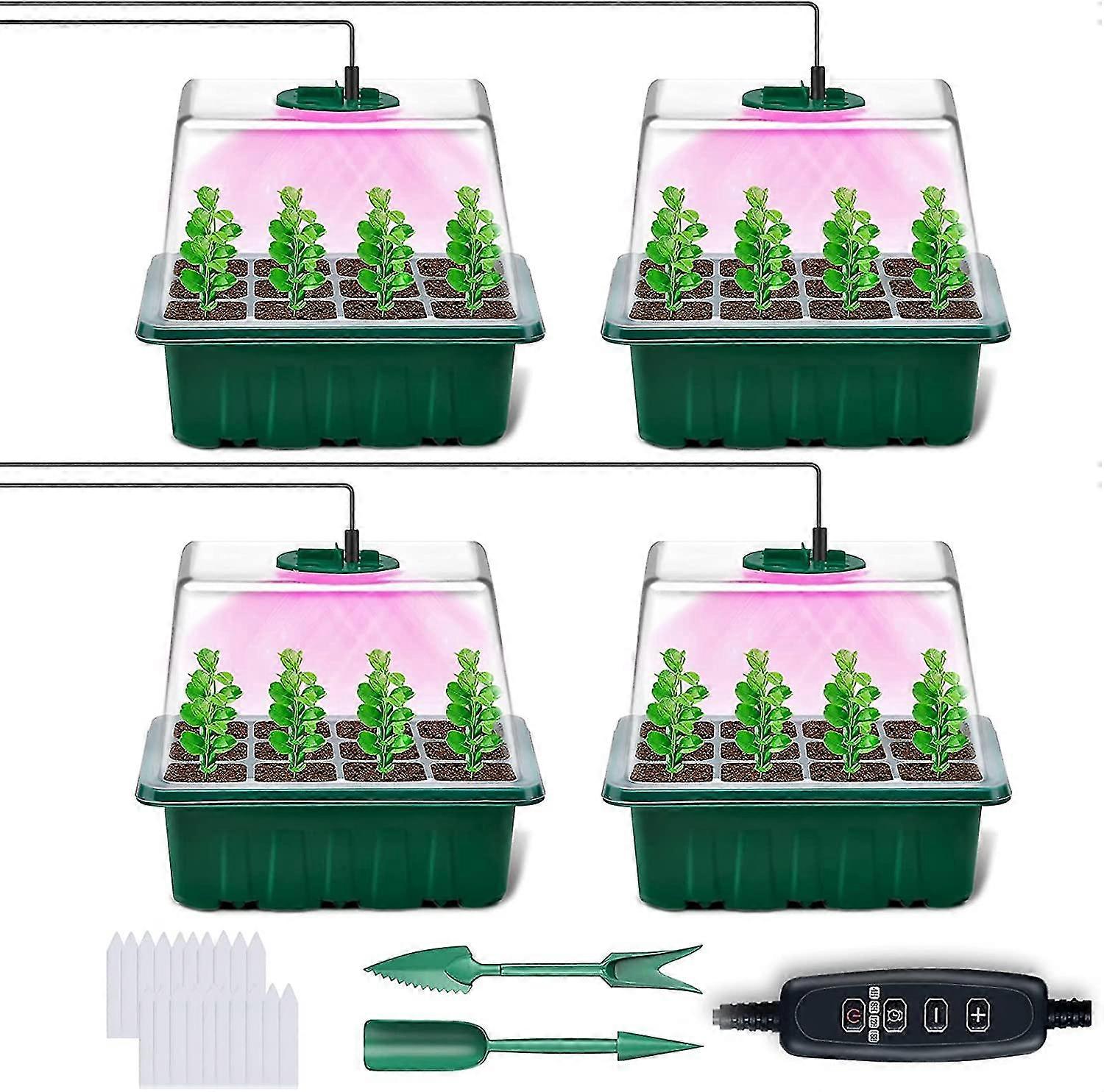 Seed Starter Tray With Grow Light, 4 Pack Seed Starter Kit With Timing Controller Adjustable Brightness, Thicken Seedling Starter Trays With Humidity