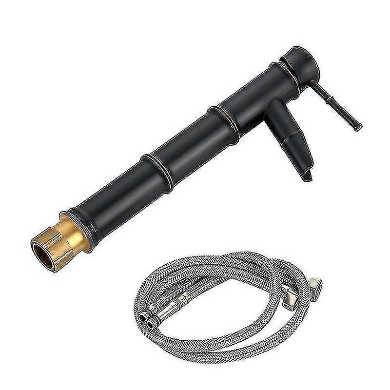 European-style Antique All-copper Above Counter Basin Faucet, Bamboo Basin Faucet (black Ancient High Style + Inlet Pipe)