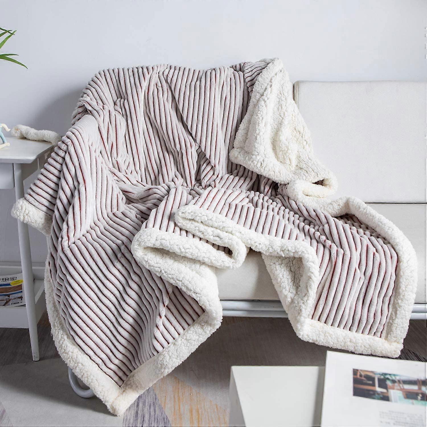 Sherpa Fleece Blanket Reversible Sherpa Flannel Blanket Soft Fuzzy Plush Fluffy Blanket Warm Cozy with Strip Perfect Throw for All Seasons for Couch B