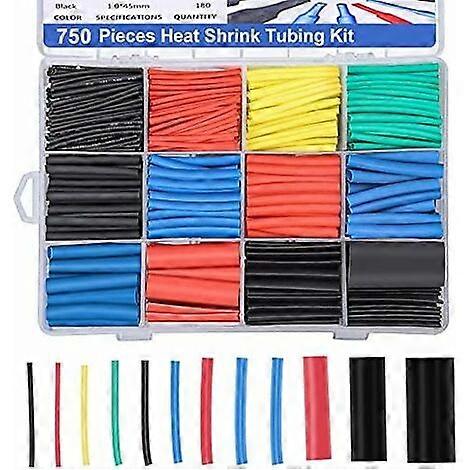 750pcs heat shrink tubing, electrically insulated heat shrinkable cable tubing, shrink ratio 2: 1, 5 colors, 12 sizes