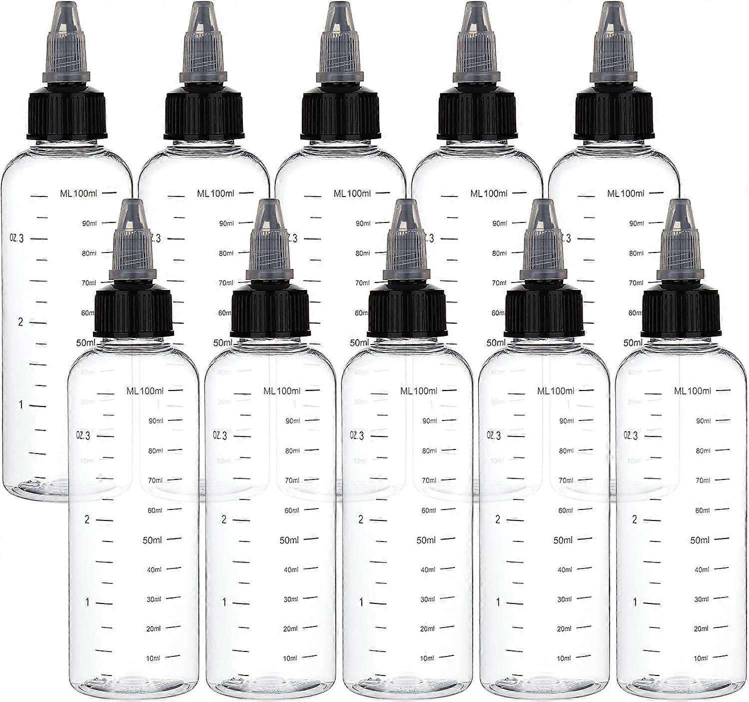 10PCS 100ml Clear Plastic Squeeze Bottles with Scale and Black Graduated Dispensing Bottles for Ink Liquid, Oils, Gels, Glue