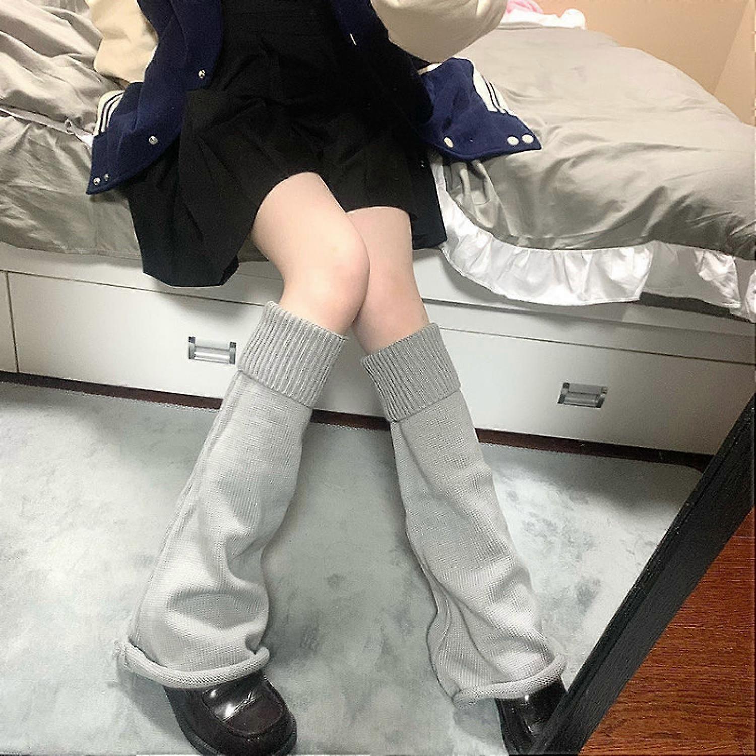 Gray knitted leg warmer socks