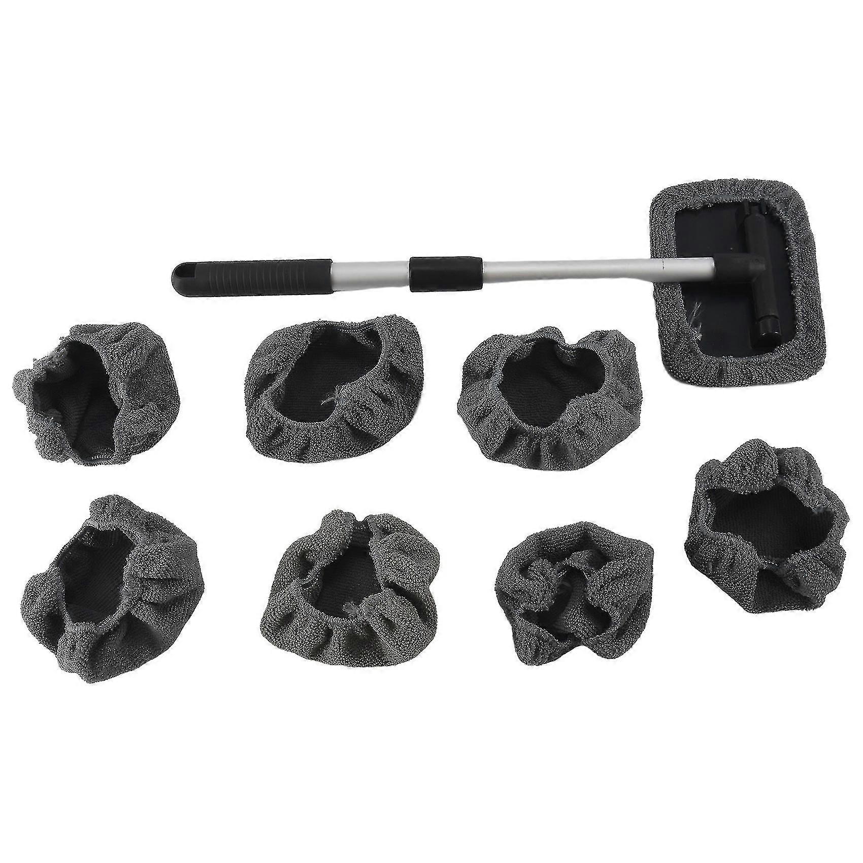 Car Window Brush,windshield Glass Cleaning Tool Extendable Aluminum Handle With 8pcs Microfiber Cov