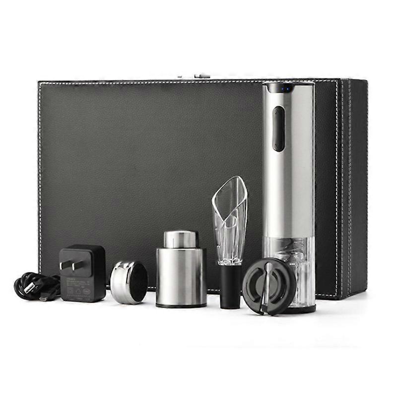 MIMIGO Rechargeable metal corkscrew, wine bottle opener set, leather packaging box, automatic cordless corkscrew, high-end type, suitable for wine col