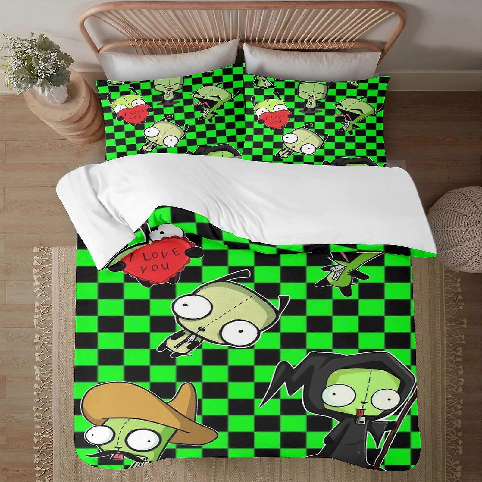Bedding set BM303 Invader Zim Face on print Soft Bed Set Lightweight 3 Pieces Bedding Sets for All Season Comforter Set Easy Care ZW303