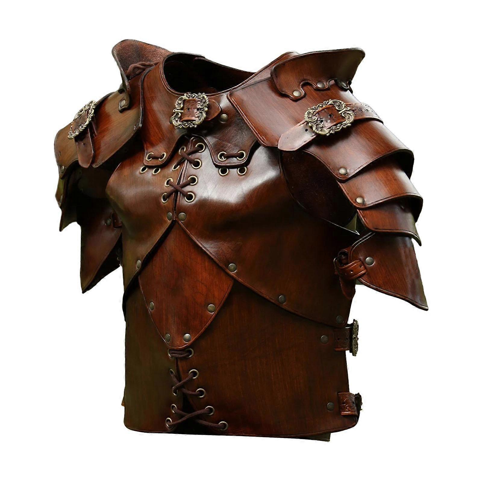 Herre middelaldersk brystrustning justerbar stropp preget brystbeskyttelse brun